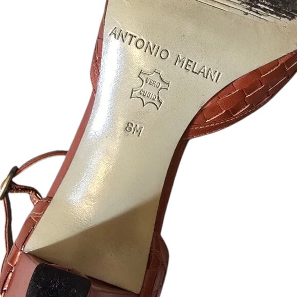 Retro ANTONIO MELANI Burnt Orange Woven Leather Heel sz 8 - Picture 7 of 8